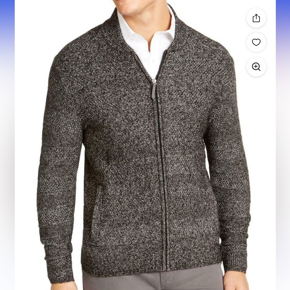 Tasso Elba Marled Black and White Full Zip-Up Cardigan with Pockets Size XXL